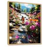 Orange Monarch Butterfly Flowerful Stream - Butterfly Home Decor Art