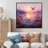 Pink Butterfly Magical Sunset - Butterfly Living Room Wall Art