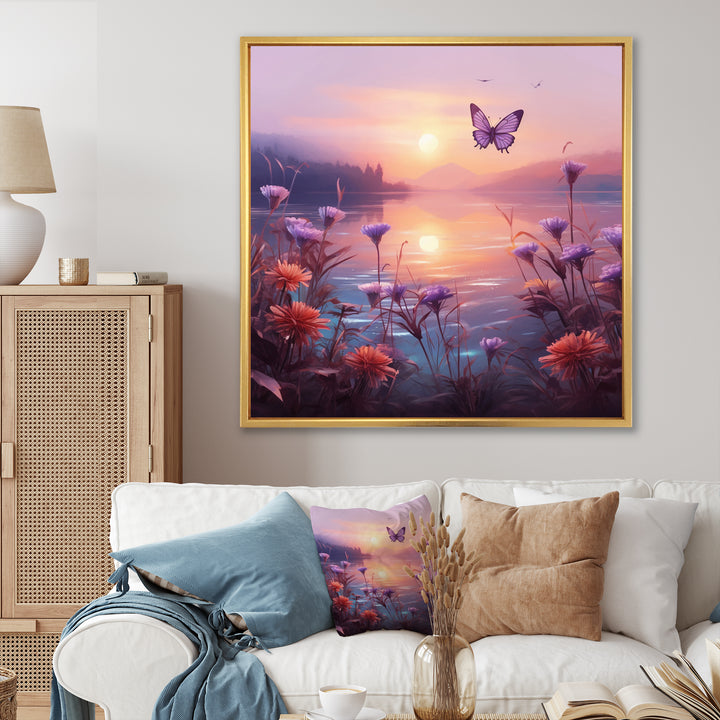 Pink Butterfly Magical Sunset - Butterfly Living Room Wall Art