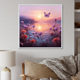 Pink Butterfly Magical Sunset - Butterfly Living Room Wall Art