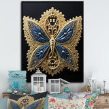 Retro Depiction Of Gold And Blue Butterfly - Butterfly Wall Decor