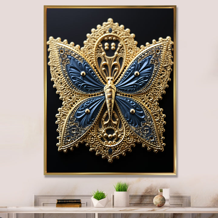 Retro Depiction Of Gold And Blue Butterfly - Butterfly Wall Decor