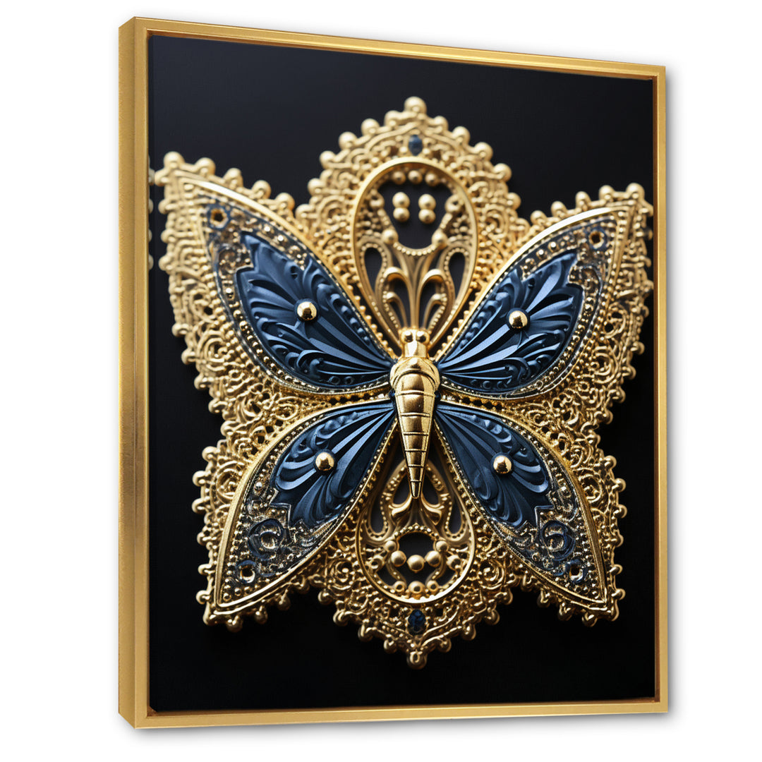 Retro Depiction Of Gold And Blue Butterfly - Butterfly Wall Decor