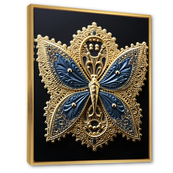 Retro Depiction Of Gold And Blue Butterfly - Butterfly Wall Decor