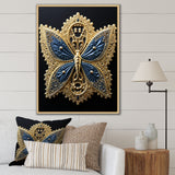 Retro Depiction Of Gold And Blue Butterfly - Butterfly Wall Decor