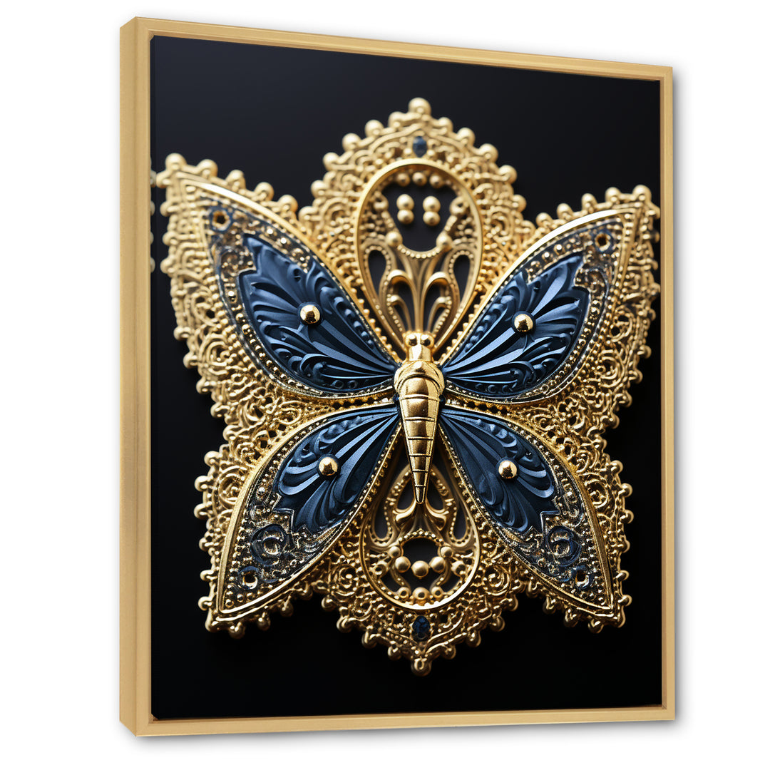 Retro Depiction Of Gold And Blue Butterfly - Butterfly Wall Decor