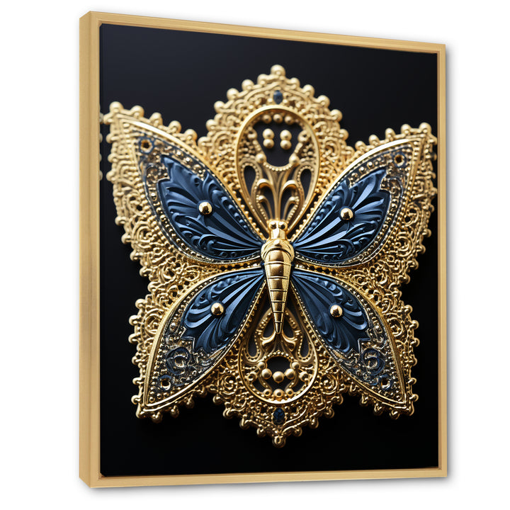 Retro Depiction Of Gold And Blue Butterfly - Butterfly Wall Decor
