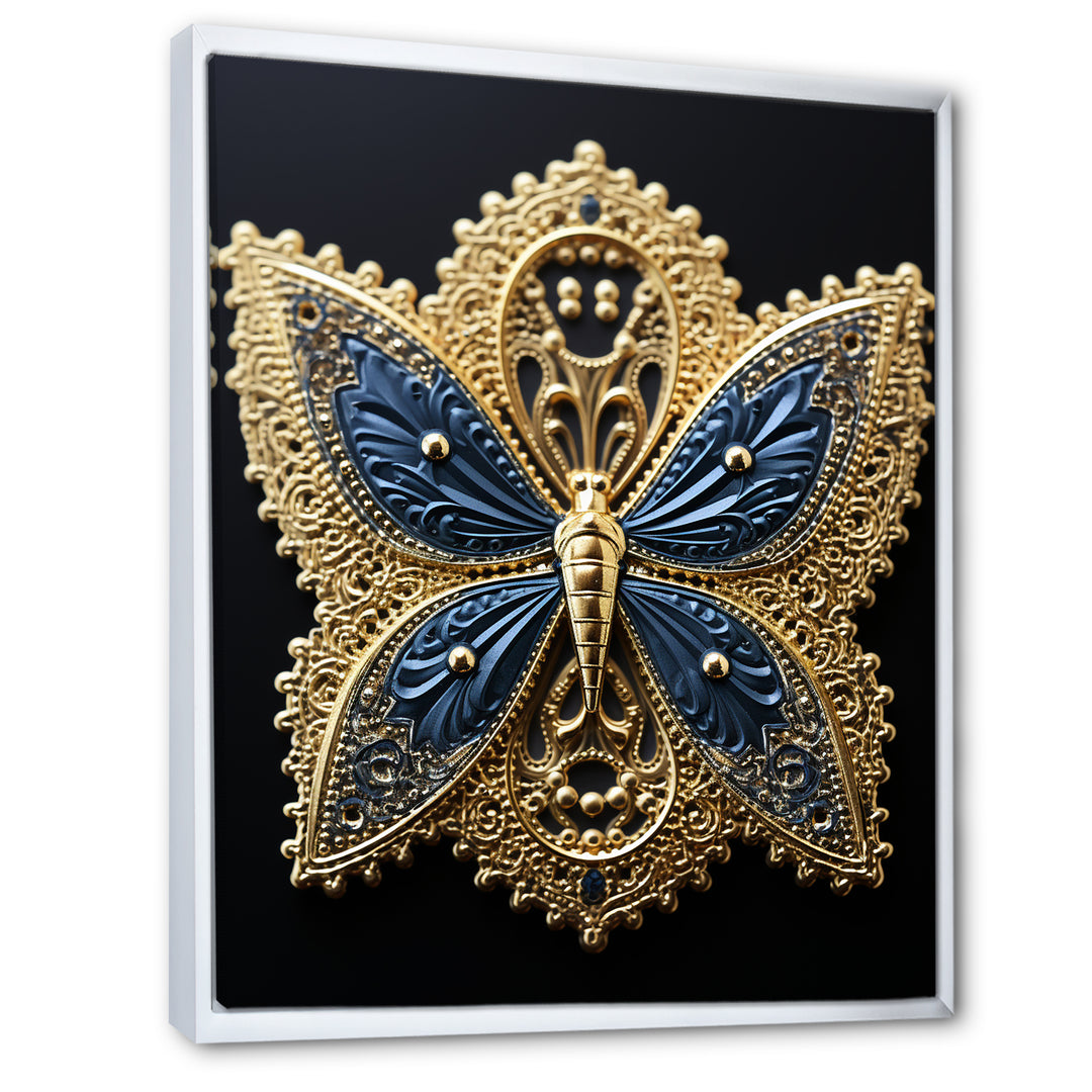 Retro Depiction Of Gold And Blue Butterfly - Butterfly Wall Decor