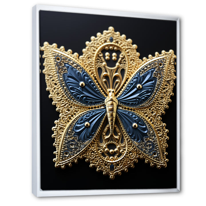 Retro Depiction Of Gold And Blue Butterfly - Butterfly Wall Decor