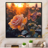 Butterfly On Pink Rose During Sunrise - Butterfly Wall Decor