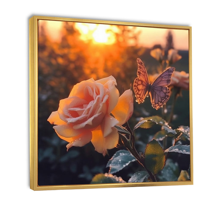 Butterfly On Pink Rose During Sunrise - Butterfly Wall Decor