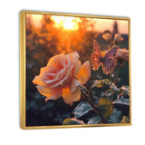 Butterfly On Pink Rose During Sunrise - Butterfly Wall Decor
