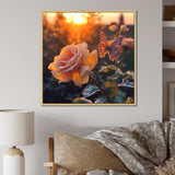 Butterfly On Pink Rose During Sunrise - Butterfly Wall Decor