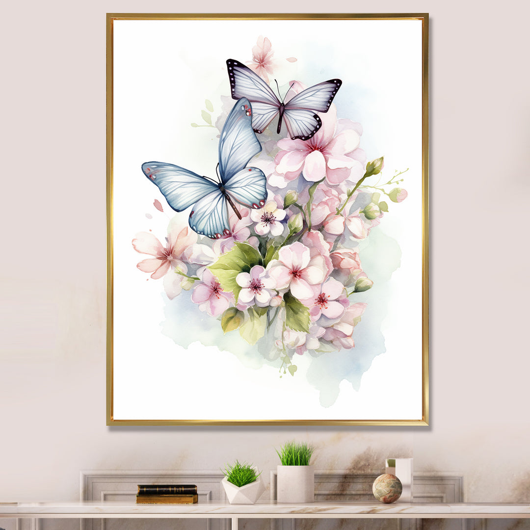 Vintage Butterflies On Flowers In Pastel Tones - Black Butterfly Wall Art