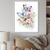 Vintage Butterflies On Flowers In Pastel Tones - Black Butterfly Wall Art
