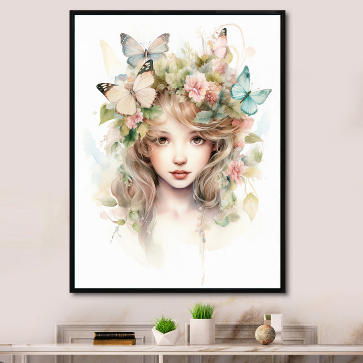 Young Girl With Butterflies Vintage Pastel - Butterfly Large Canvas Wall Art