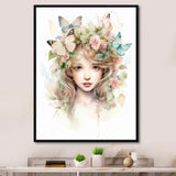 Young Girl With Butterflies Vintage Pastel - Butterfly Large Canvas Wall Art
