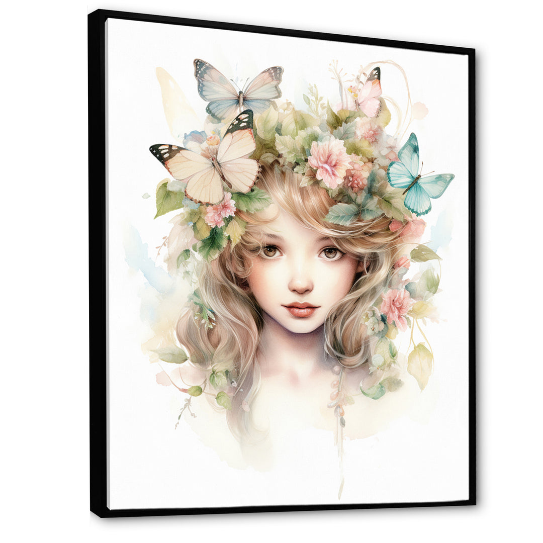 Young Girl With Butterflies Vintage Pastel - Butterfly Large Canvas Wall Art