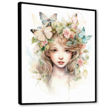 Young Girl With Butterflies Vintage Pastel - Butterfly Large Canvas Wall Art