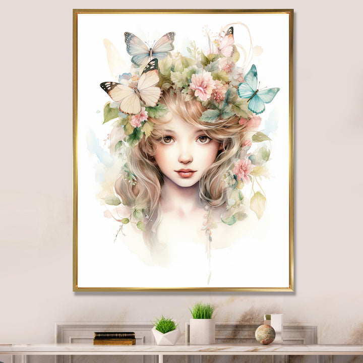 Young Girl With Butterflies Vintage Pastel - Butterfly Large Canvas Wall Art