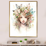 Young Girl With Butterflies Vintage Pastel - Butterfly Large Canvas Wall Art