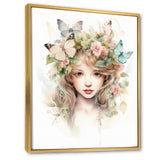 Young Girl With Butterflies Vintage Pastel - Butterfly Large Canvas Wall Art