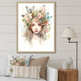 Young Girl With Butterflies Vintage Pastel - Butterfly Large Canvas Wall Art