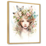 Young Girl With Butterflies Vintage Pastel - Butterfly Large Canvas Wall Art