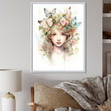 Young Girl With Butterflies Vintage Pastel - Butterfly Large Canvas Wall Art