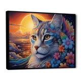 Glorious Cat With Rainbows Flower At Sunset - Cat Canvas Wall Art