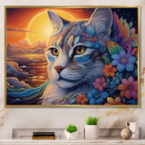 Glorious Cat With Rainbows Flower At Sunset - Cat Canvas Wall Art
