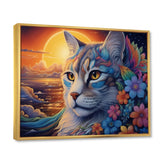 Glorious Cat With Rainbows Flower At Sunset - Cat Canvas Wall Art