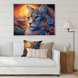 Glorious Cat With Rainbows Flower At Sunset - Cat Canvas Wall Art