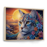 Glorious Cat With Rainbows Flower At Sunset - Cat Canvas Wall Art
