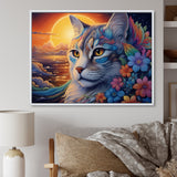 Glorious Cat With Rainbows Flower At Sunset - Cat Canvas Wall Art