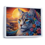 Glorious Cat With Rainbows Flower At Sunset - Cat Canvas Wall Art