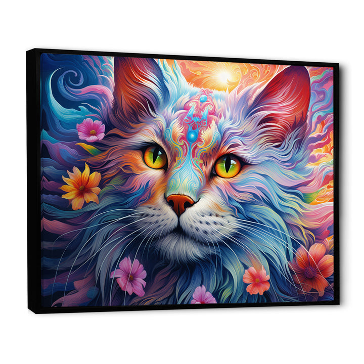 Portrait Of A Majestic Cat With Flowers - Cat Wall Decor
