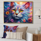 Portrait Of A Majestic Cat With Flowers - Cat Wall Decor
