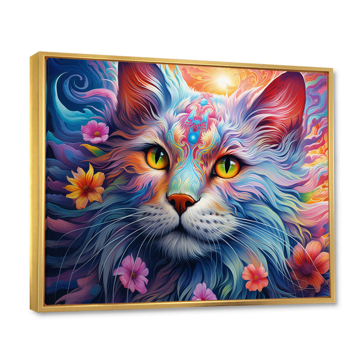 Portrait Of A Majestic Cat With Flowers - Cat Wall Decor