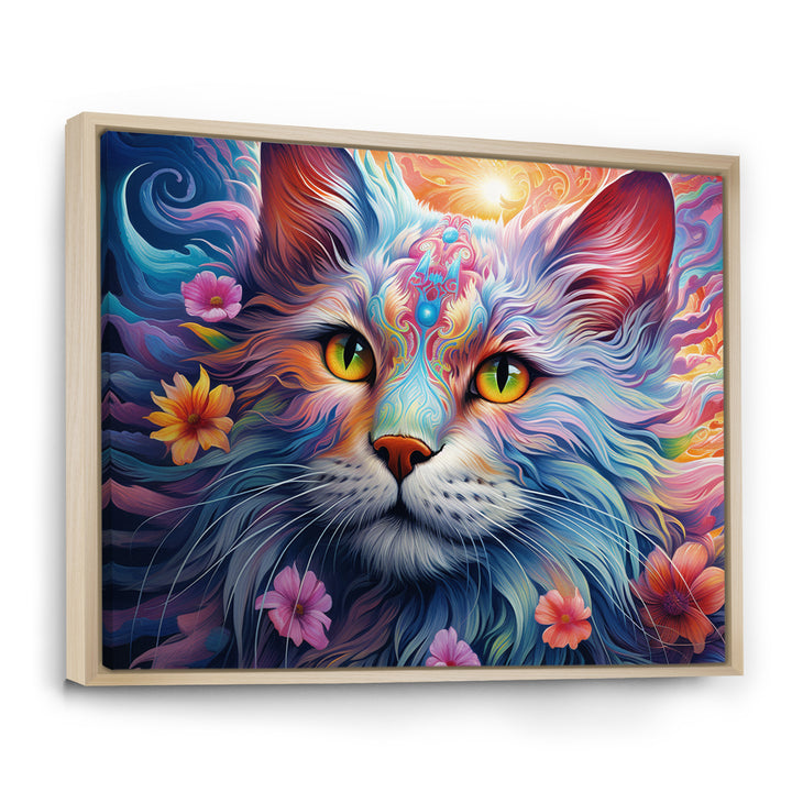 Portrait Of A Majestic Cat With Flowers - Cat Wall Decor