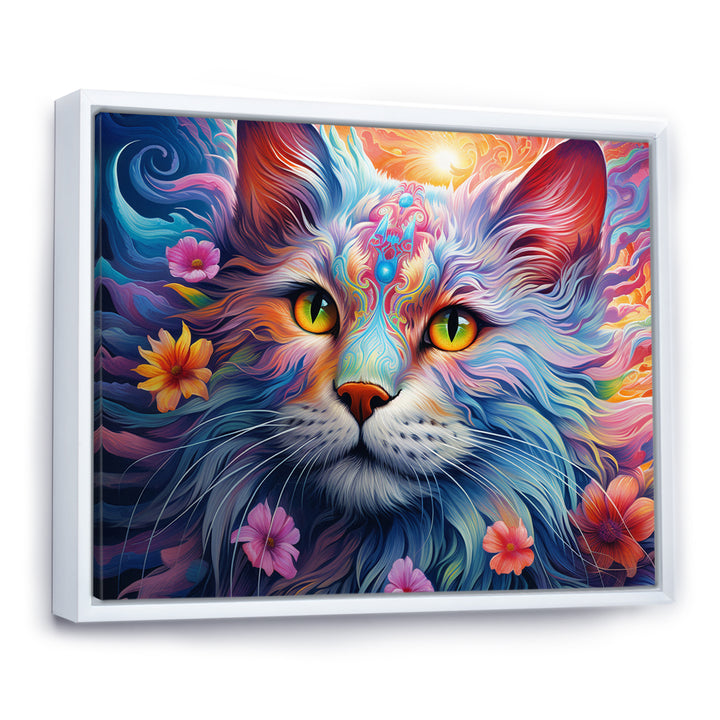 Portrait Of A Majestic Cat With Flowers - Cat Wall Decor