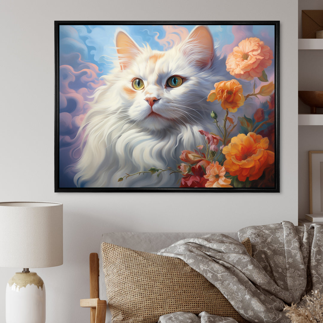Portrait Of A Gracious Cat With Flowers - Cat Wall Art Prints