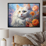 Portrait Of A Gracious Cat With Flowers - Cat Wall Art Prints