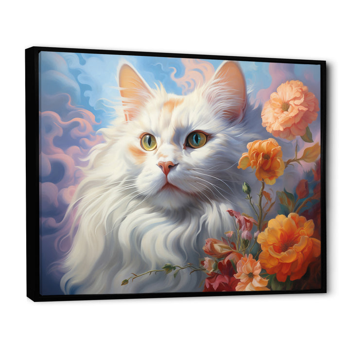 Portrait Of A Gracious Cat With Flowers - Cat Wall Art Prints