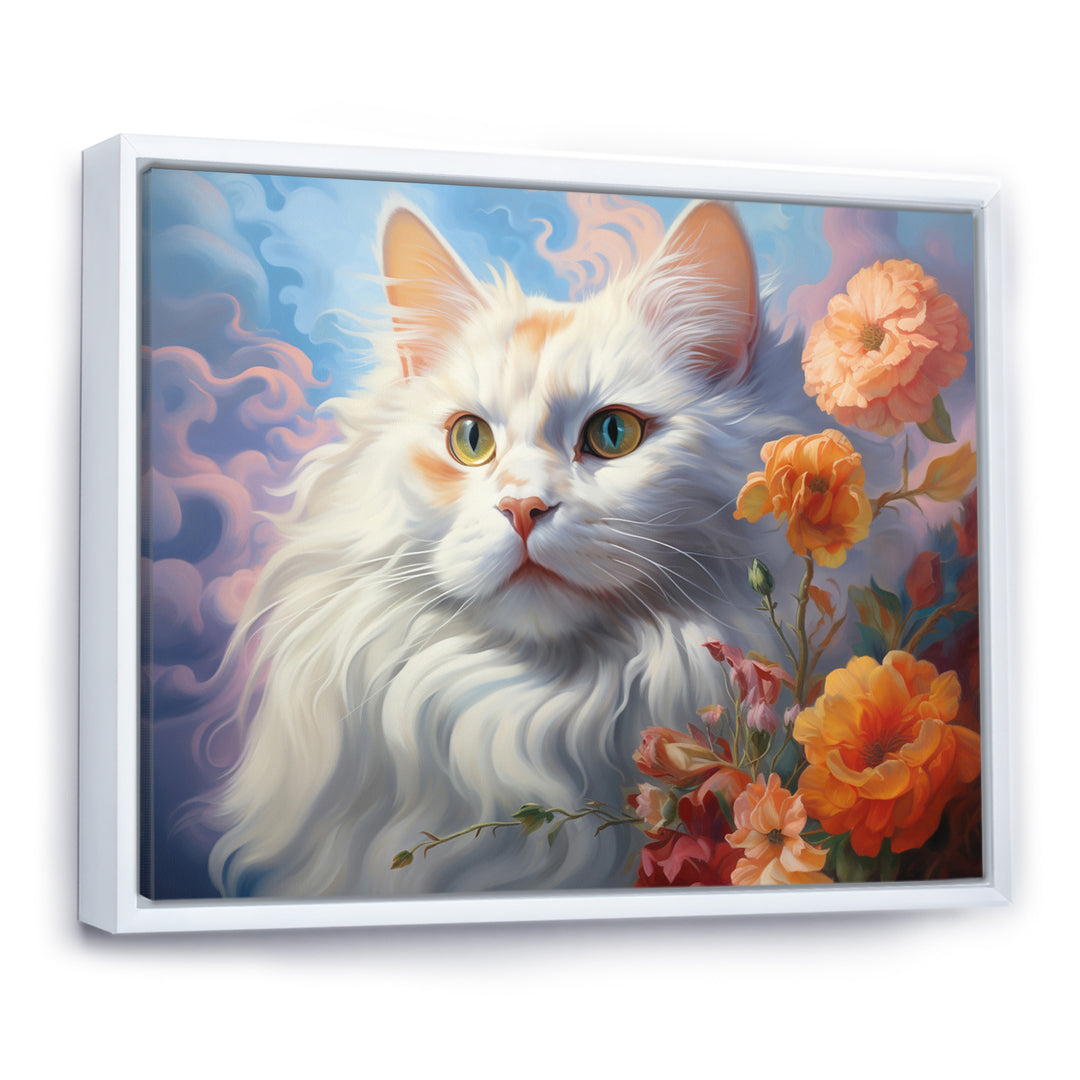 Portrait Of A Gracious Cat With Flowers - Cat Wall Art Prints