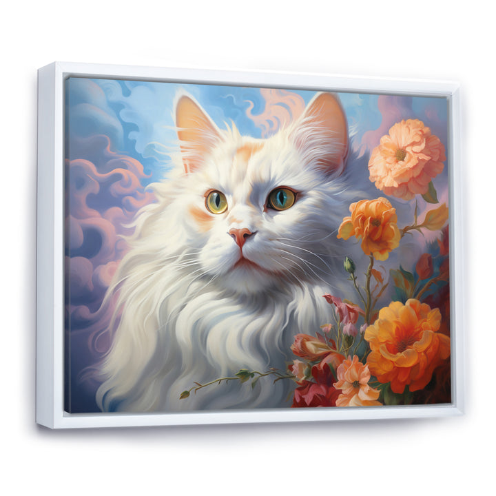 Portrait Of A Gracious Cat With Flowers - Cat Wall Art Prints