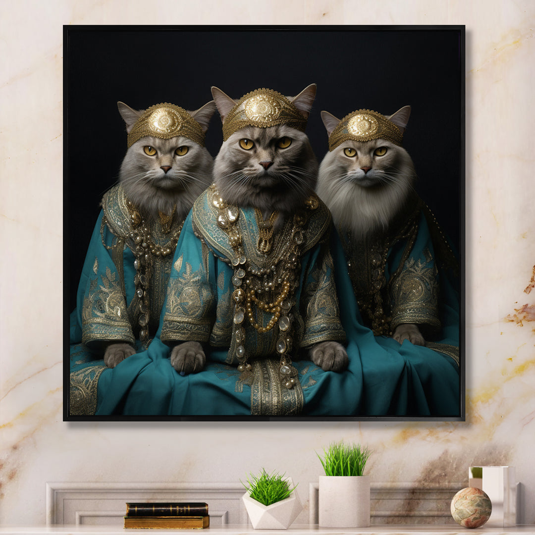 Turquoise Gracious Sultan Cats - Cat Canvas Wall Art