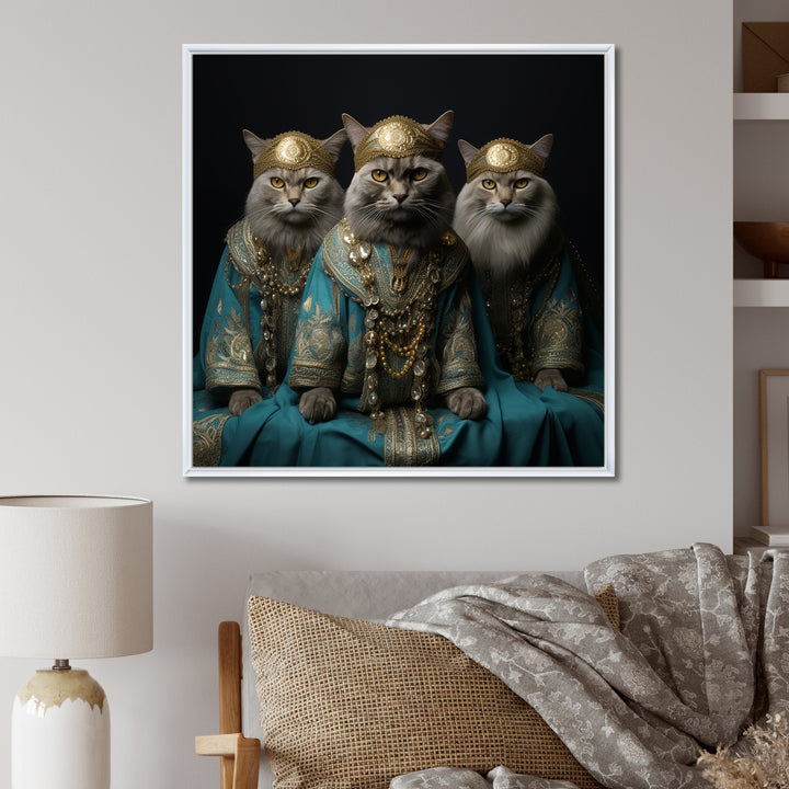 Turquoise Gracious Sultan Cats - Cat Canvas Wall Art