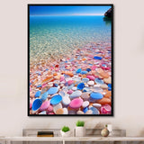 Turquoise Pink Pebbles On Paradise Ocean Beach - Red Cat Wall Art