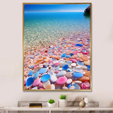 Turquoise Pink Pebbles On Paradise Ocean Beach - Red Cat Wall Art